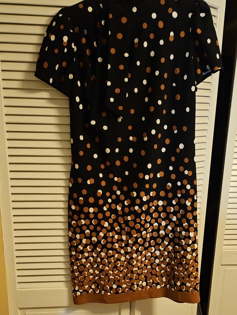 London Times Black Midi Dress with Brown and White Polka Dots